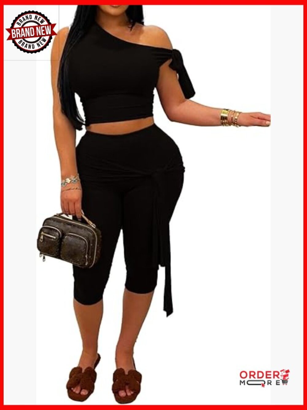 Off Shoulder Crop Top & Capri Legging Set 2 Piece Club Outfit